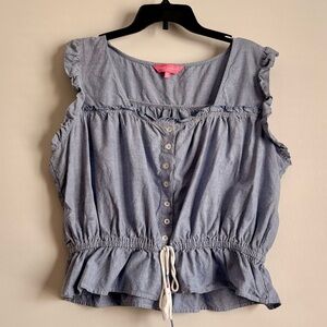 Loose Light Blue Linen Sleeveless Shirt